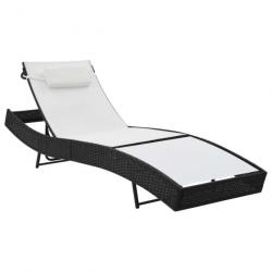 Chaise longue avec oreiller Résine tressée Noir 44718