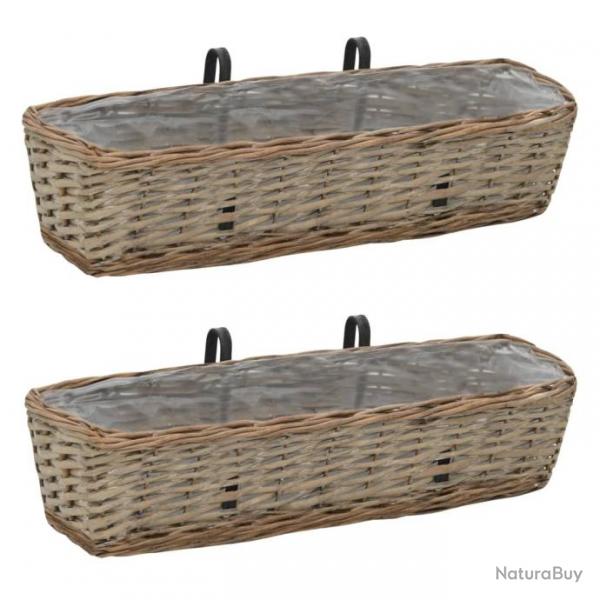 Jardinire de balcon 2 pcs Osier avec doublure en PE 60 cm 246829