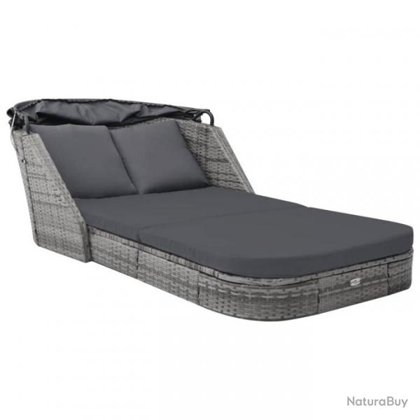 Chaise longue avec auvent Rsine tresse Anthracite 49496