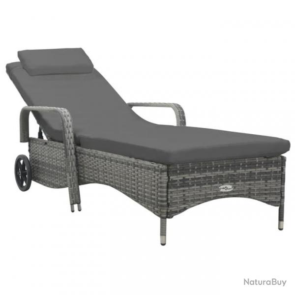 Chaise longue avec roues Rsine tresse Anthracite 49497