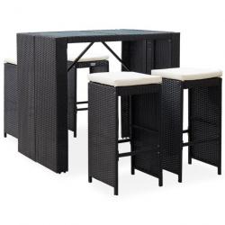 Mobilier de bar d'extérieur 5 pcs Résine tressée et verre Noir 49568