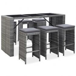 Meuble de bar de jardin 7 pcs et coussins Résine tressée Gris 49561