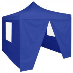 Tente de réception pliable avec 4 parois 2x2 m Acier Bleu 48879