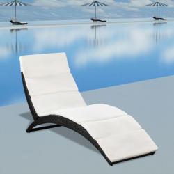 Chaise longue pliable avec coussin Résine tressée Noir 41809