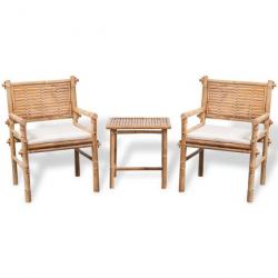 Mobilier de bistro 3 pcs avec coussins Bambou