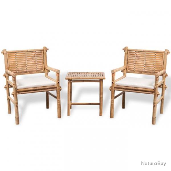 Mobilier de bistro 3 pcs avec coussins Bambou