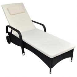 Chaise longue avec coussin et roues Résine tressée Noir 42475