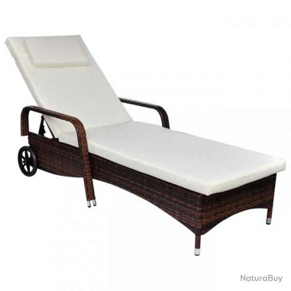 Chaise longue avec coussin et roues Rsine tresse Marron 42476