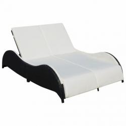 Chaise longue double avec coussin Résine tressée Noir 41977