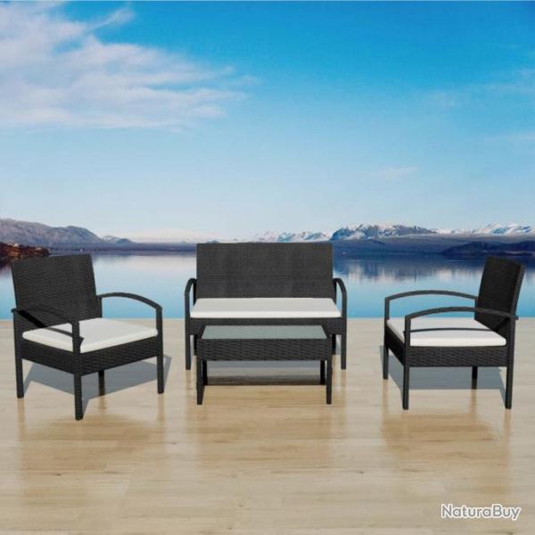 Salon de jardin 4 pcs avec coussins Rsine tresse Noir