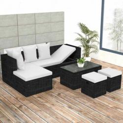 Salon de jardin 4 pcs avec coussins Résine tressée Noir 42586