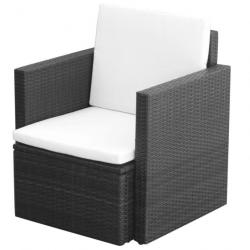 Chaise de jardin et coussins et oreillers Résine tressée Noir 42669