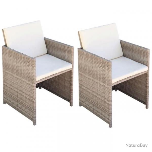 Chaises de jardin 2 pcs avec coussins Rsine tresse Beige 42561