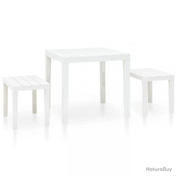 Table de jardin avec 2 bancs Plastique Blanc