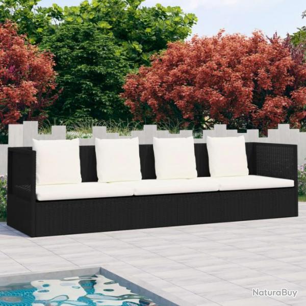 Canap de jardin avec coussin et oreillers Rsine tresse Noir 49391