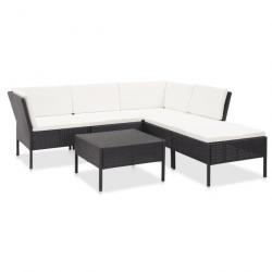 Salon de jardin 6 pcs avec coussins Résine tressée Noir 48940