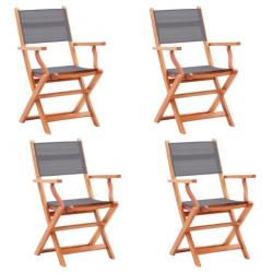 Chaises pliables de jardin 4 pcs Gris Eucalyptus et textilène 48691