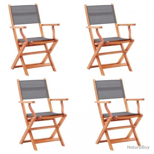 Chaises pliables de jardin 4 pcs Gris Eucalyptus et textilne 48691