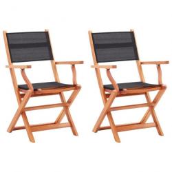 Chaises pliables de jardin 2 pcs Noir Eucalyptus et textilène 48692