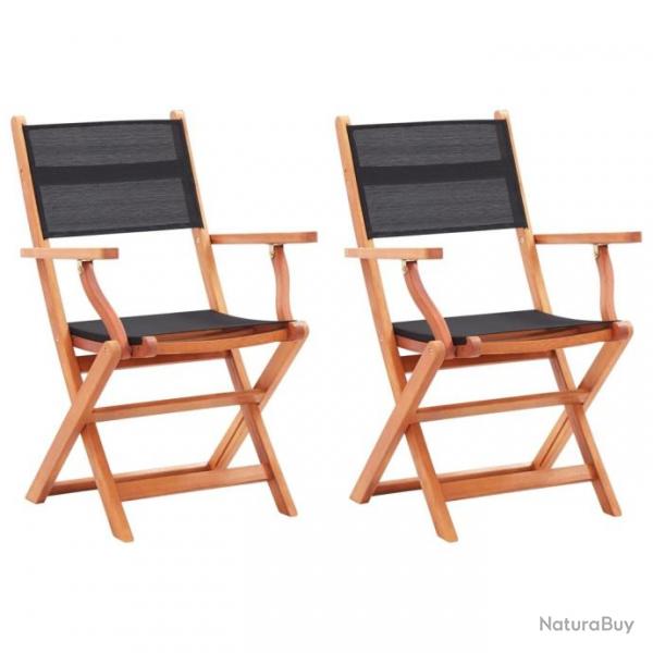 Chaises pliables de jardin 2 pcs Noir Eucalyptus et textilne 48692