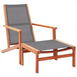Chaise de jardin et repose-pied Gris Eucalyptus et textilène 48696