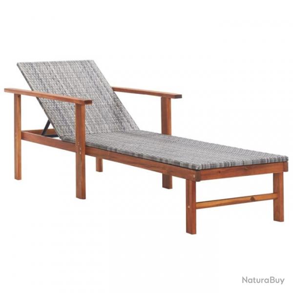 Chaise longue Rsine tresse et bois d'acacia massif Gris 48704