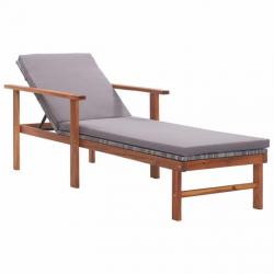 Chaise longue et coussin Résine tressée et bois d'acacia Gris 48705