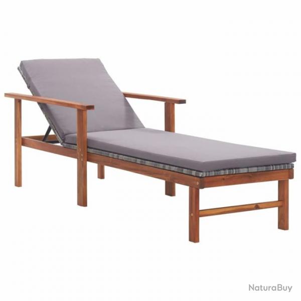 Chaise longue et coussin Rsine tresse et bois d'acacia Gris 48705