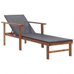 Chaise longue Résine tressée et bois d'acacia massif Noir 48706