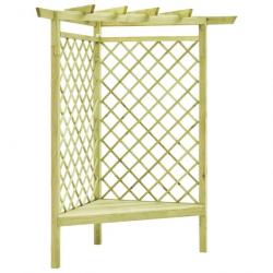 Pergola d'angle avec siège 130x130x197 cm Pin imprégné