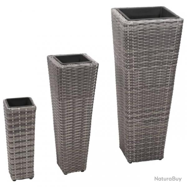 Lits surlevs de jardin 3 pcs Rsine tresse Gris 45424