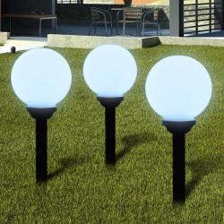 Boule solaire à LED d'allée 20 cm 3 pcs avec piquet au sol 40864