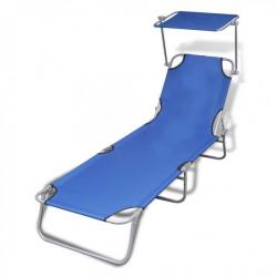 Chaise longue pliable avec auvent Acier et tissu Bleu 41196