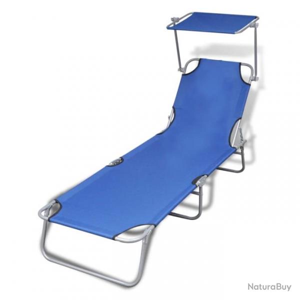 Chaise longue pliable avec auvent Acier et tissu Bleu 41196