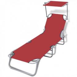 Chaise longue pliable avec auvent Acier et tissu Rouge 41198