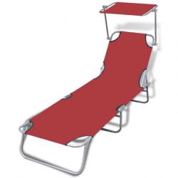 Chaise longue pliable avec auvent Acier et tissu Rouge 41198