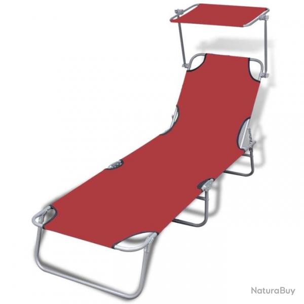 Chaise longue pliable avec auvent Acier et tissu Rouge 41198
