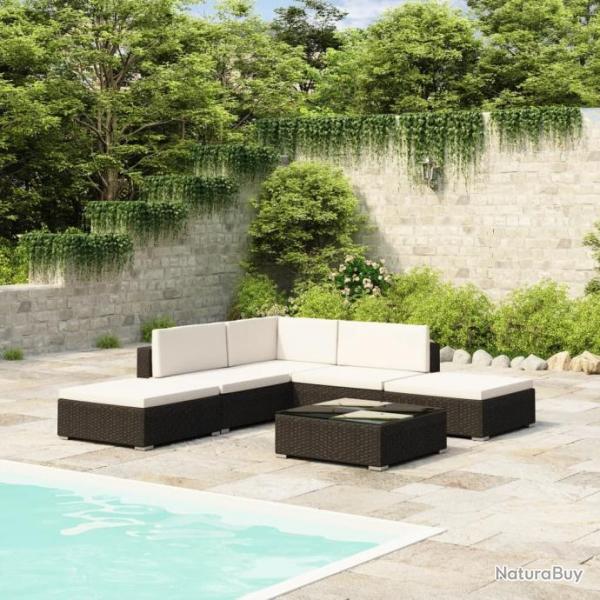 Salon de jardin 6 pcs avec coussins Rsine tresse Noir 41257