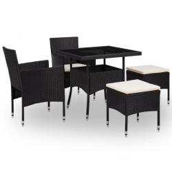 Mobilier à dîner d'extérieur 5 pcs Noir Résine tressée et verre 46175