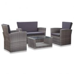 Salon de jardin 4 pcs avec coussins Résine tressée Gris 46086