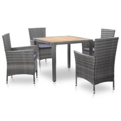 Mobilier à dîner de jardin 5pcs et coussins Résine tressée Gris 46022