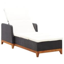 Chaise longue Résine tressée et bois d'acacia massif Noir 46012