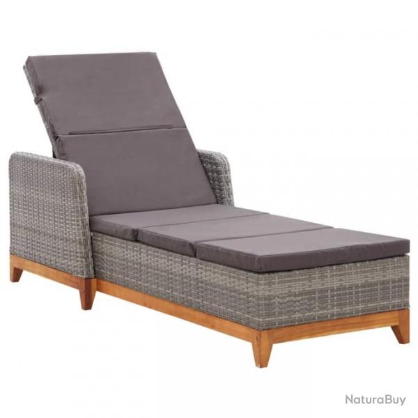 Chaise longue Rsine tresse et bois d'acacia massif Gris 46013