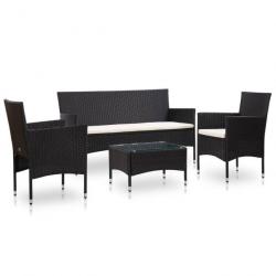 Salon de jardin 4 pcs avec coussins Résine tressée Noir 45889