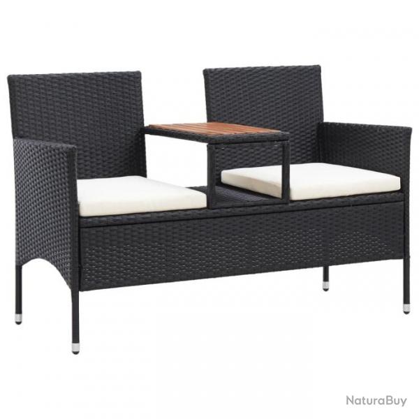 Banc de jardin 2places et table  th 143cm Rsine tresse Noir 46146