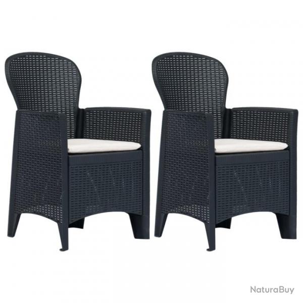 Chaises de jardin 2 pcs avec coussin Anthracite Plastique 45599