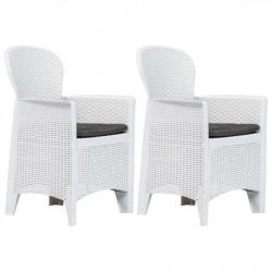 Chaise de jardin 2 pcs et coussin Blanc Plastique Aspect rotin 45598