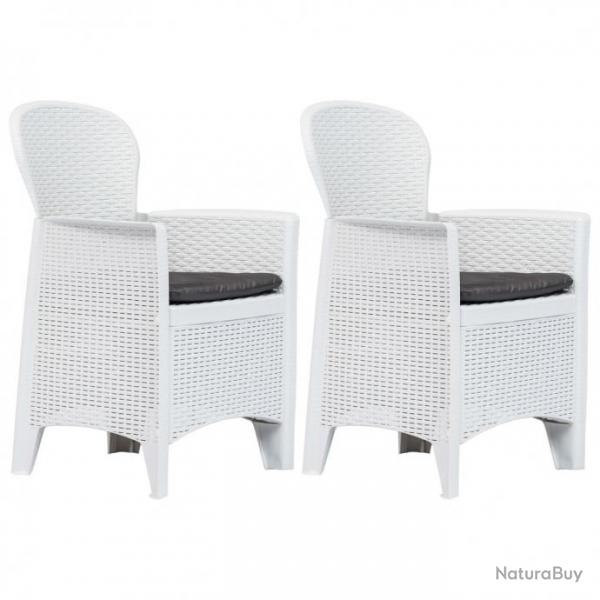 Chaise de jardin 2 pcs et coussin Blanc Plastique Aspect rotin 45598