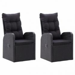 Chaise inclinable de jardin 2pc et coussins Résine tressée Noir 46065