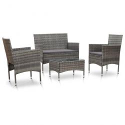 Salon de jardin 4 pcs avec coussins Résine tressée Gris 45812